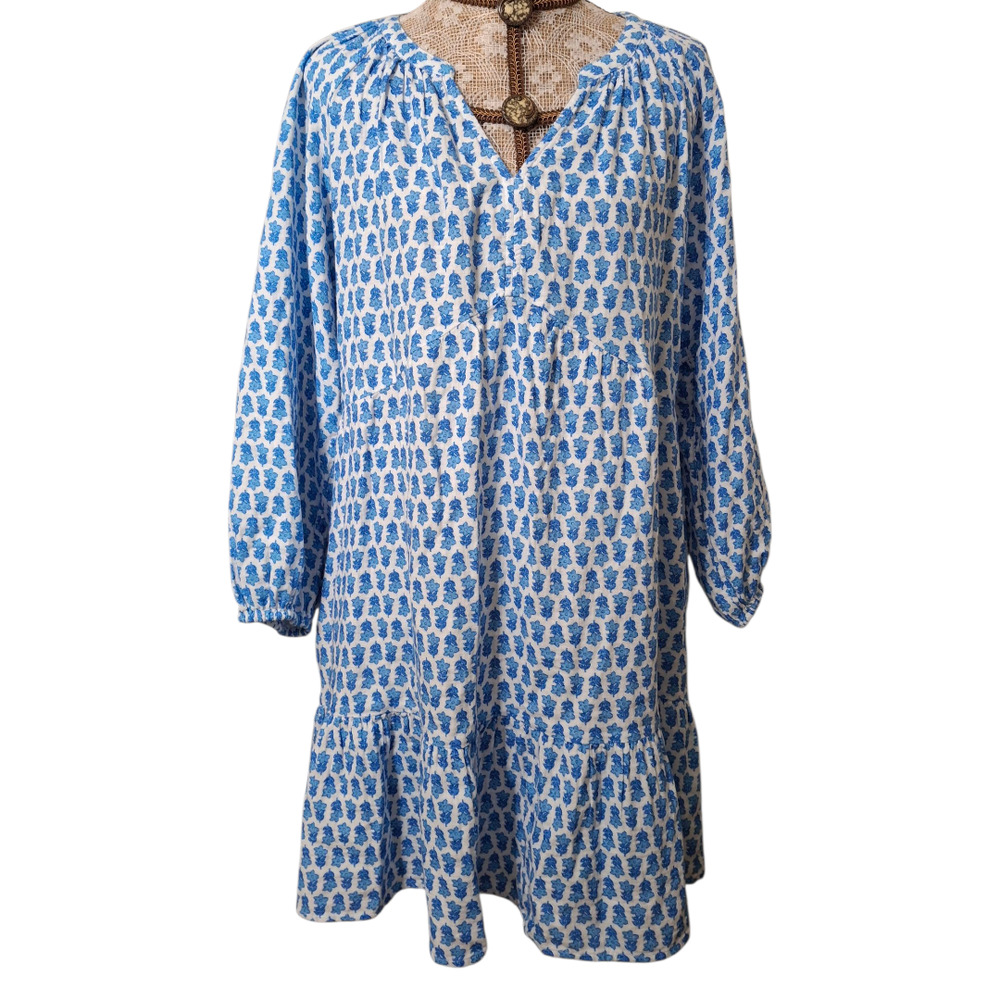 Vineyard Vines‎ Seastitch Block Printed balloon sleeve Dress with pockets L - Picture 2 of 8